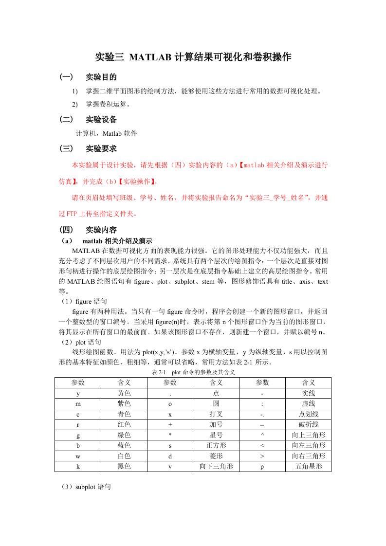 实验三MATLAB计算结果可视化和卷积操作