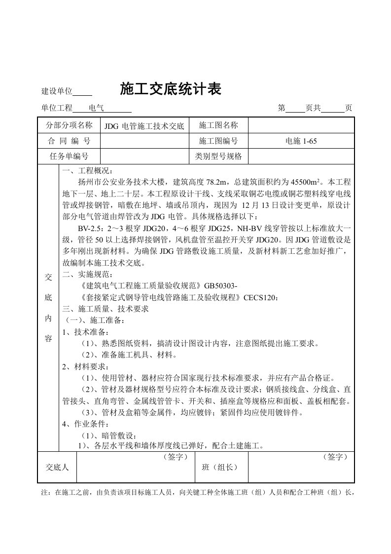 2021年JDG管重点项目施工关键技术交底