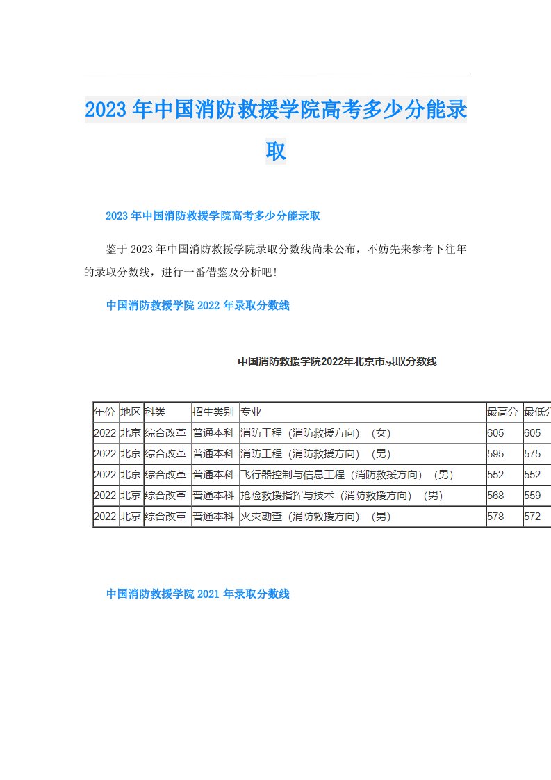 中国消防救援学院高考多少分能录取