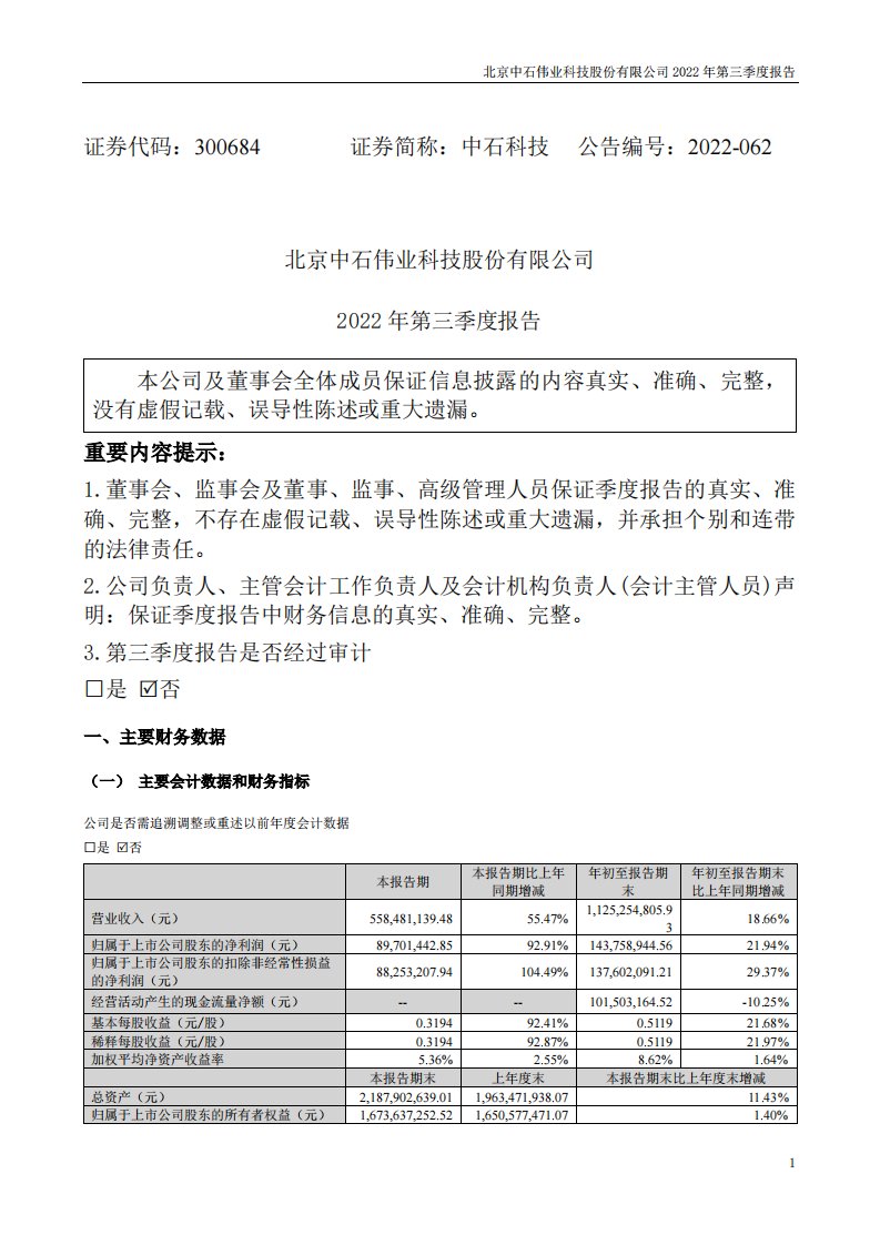 深交所-中石科技：2022年三季度报告-20221021