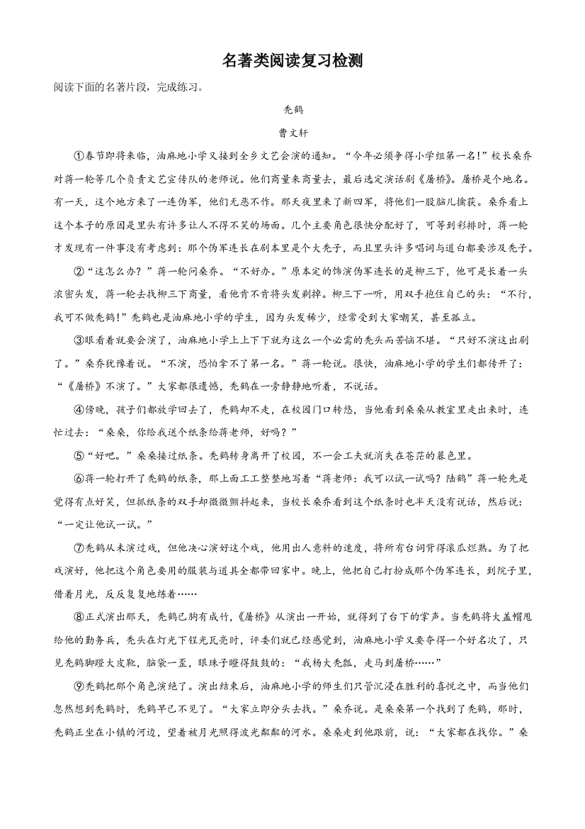 部编版语文六年级下册专项练习名著类阅读解析版