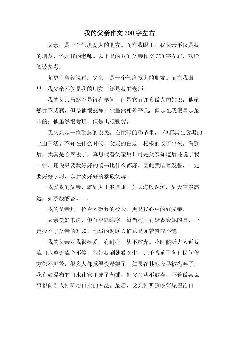 我的父亲作文300字左右