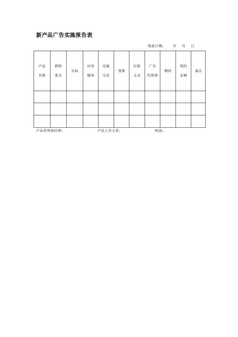新产品广告实施报告表