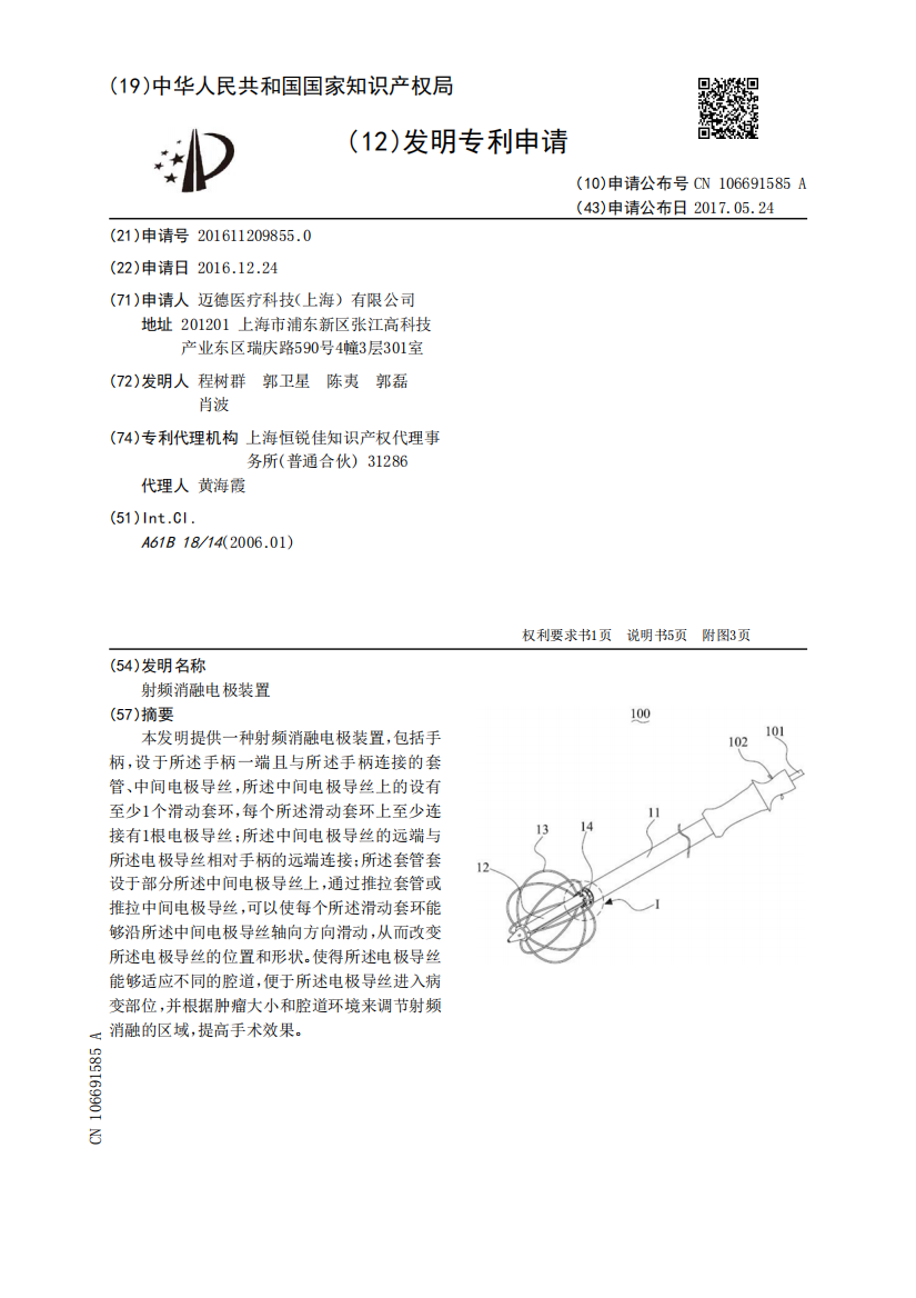 射频消融电极装置