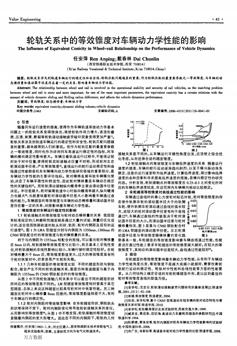 《轮轨关系中的等效锥度对车辆动力学性能的影响》