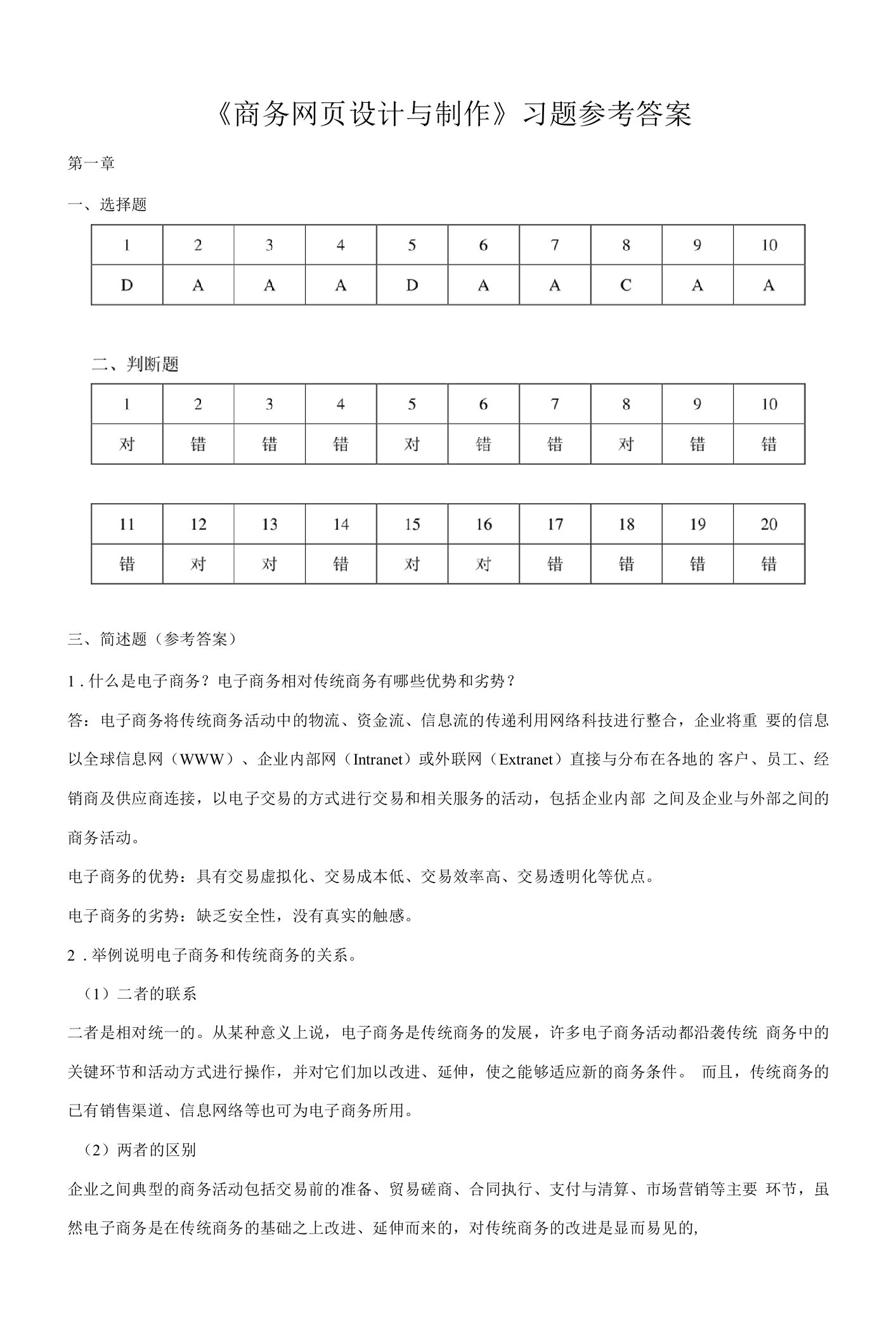 《商务网页设计与制作》习题参考答案