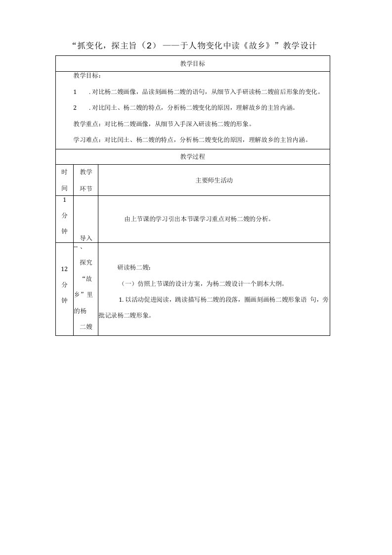 抓变化，探主旨（2）——于人物变化中读15《故乡》教学设计（表格式）