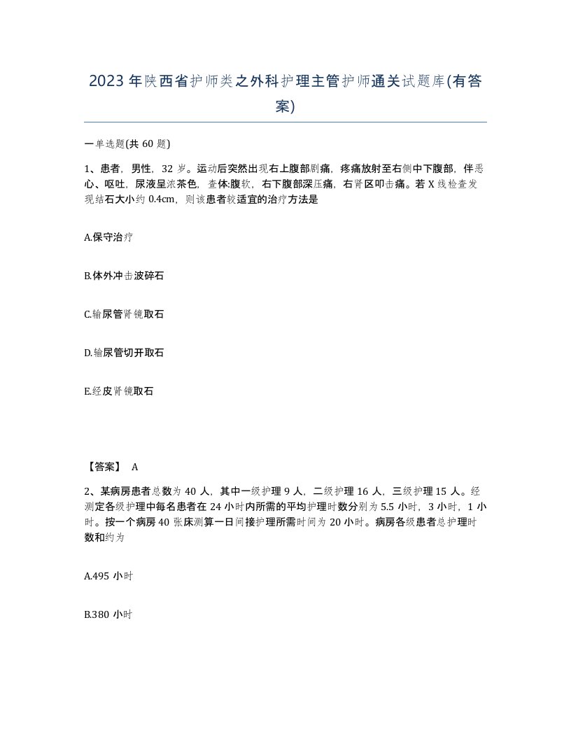 2023年陕西省护师类之外科护理主管护师通关试题库有答案