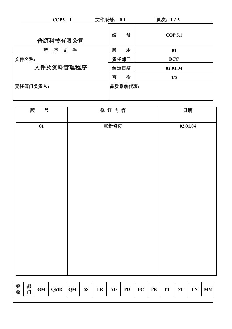 【管理精品】质量体系编写表格(2)