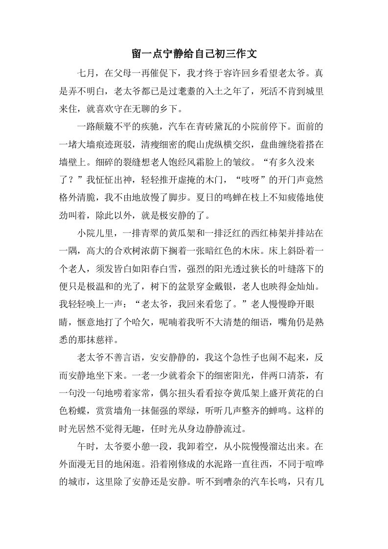 留一点宁静给自己初三作文