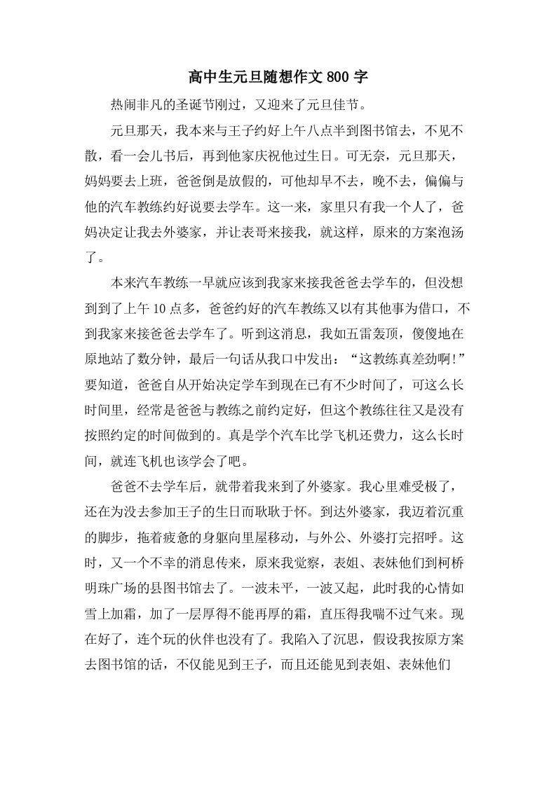 高中生元旦随想作文800字