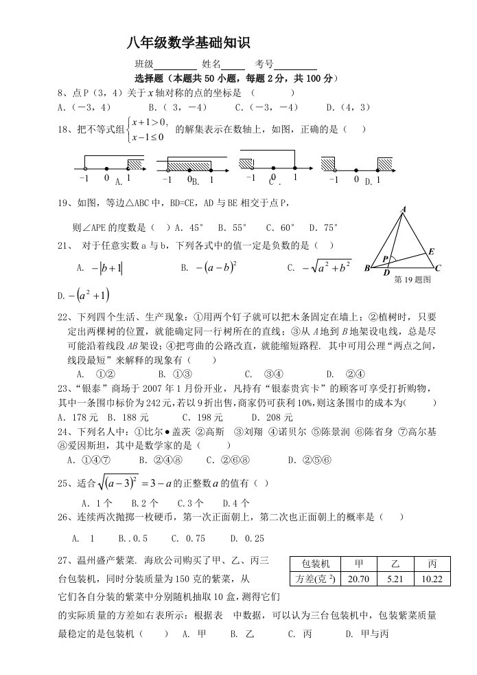 八年级数学基础知识