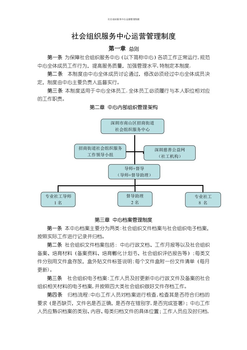 社会组织服务中心运营管理制度