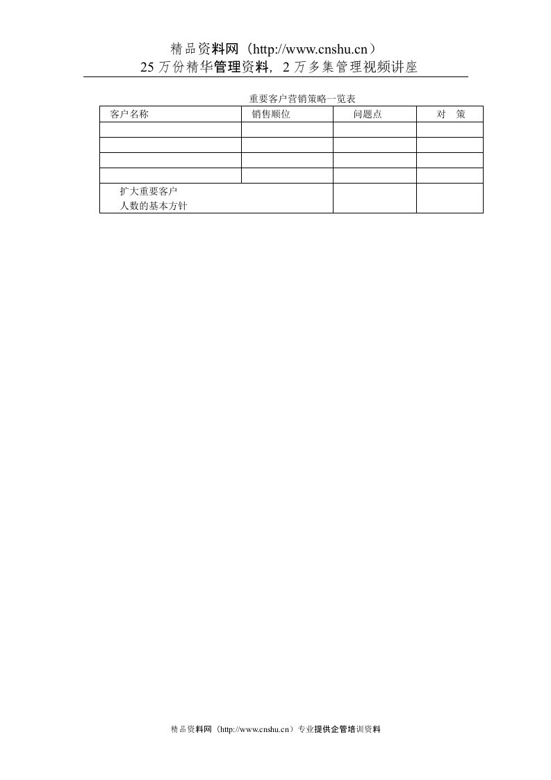 重要客户营销策略一览表