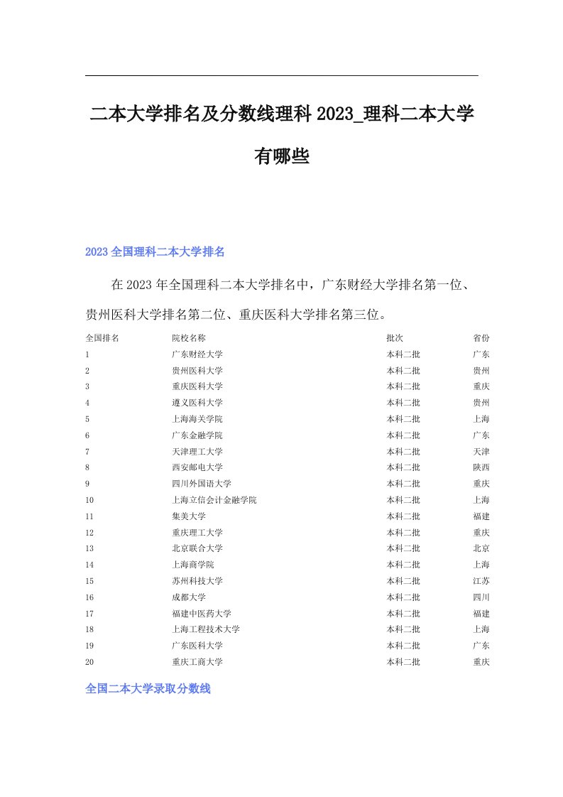 二本大学排名及分数线理科2023_理科二本大学有哪些