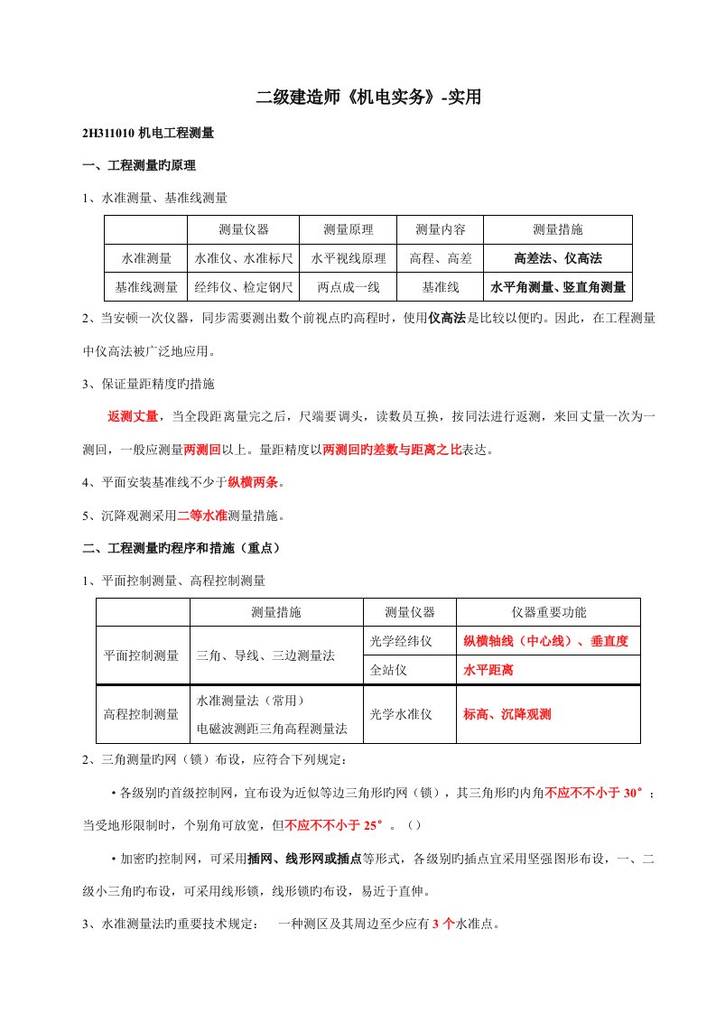 2022年二级建造师机电实务必考知识点汇总