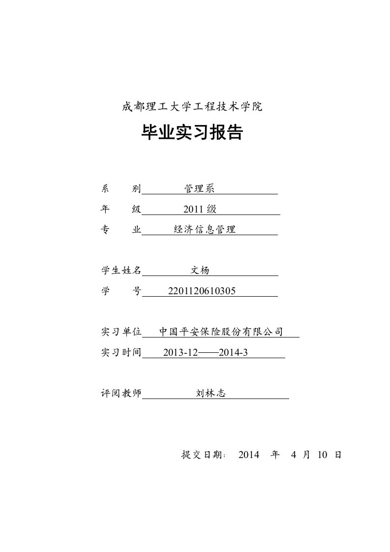 中国平安保险实习报告