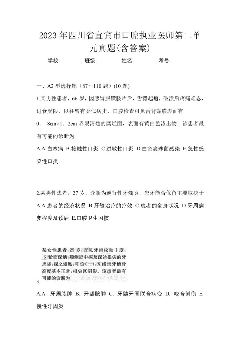 2023年四川省宜宾市口腔执业医师第二单元真题含答案