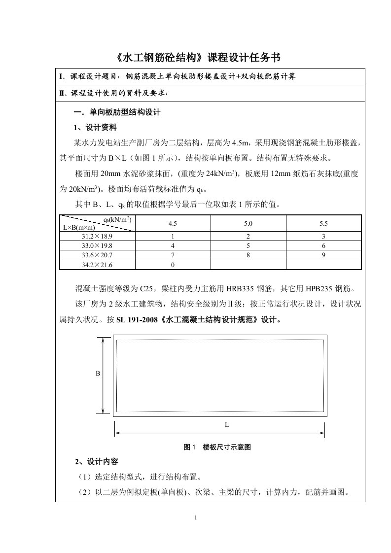 钢筋混凝土单向板肋形楼盖设计+双向板配筋计算