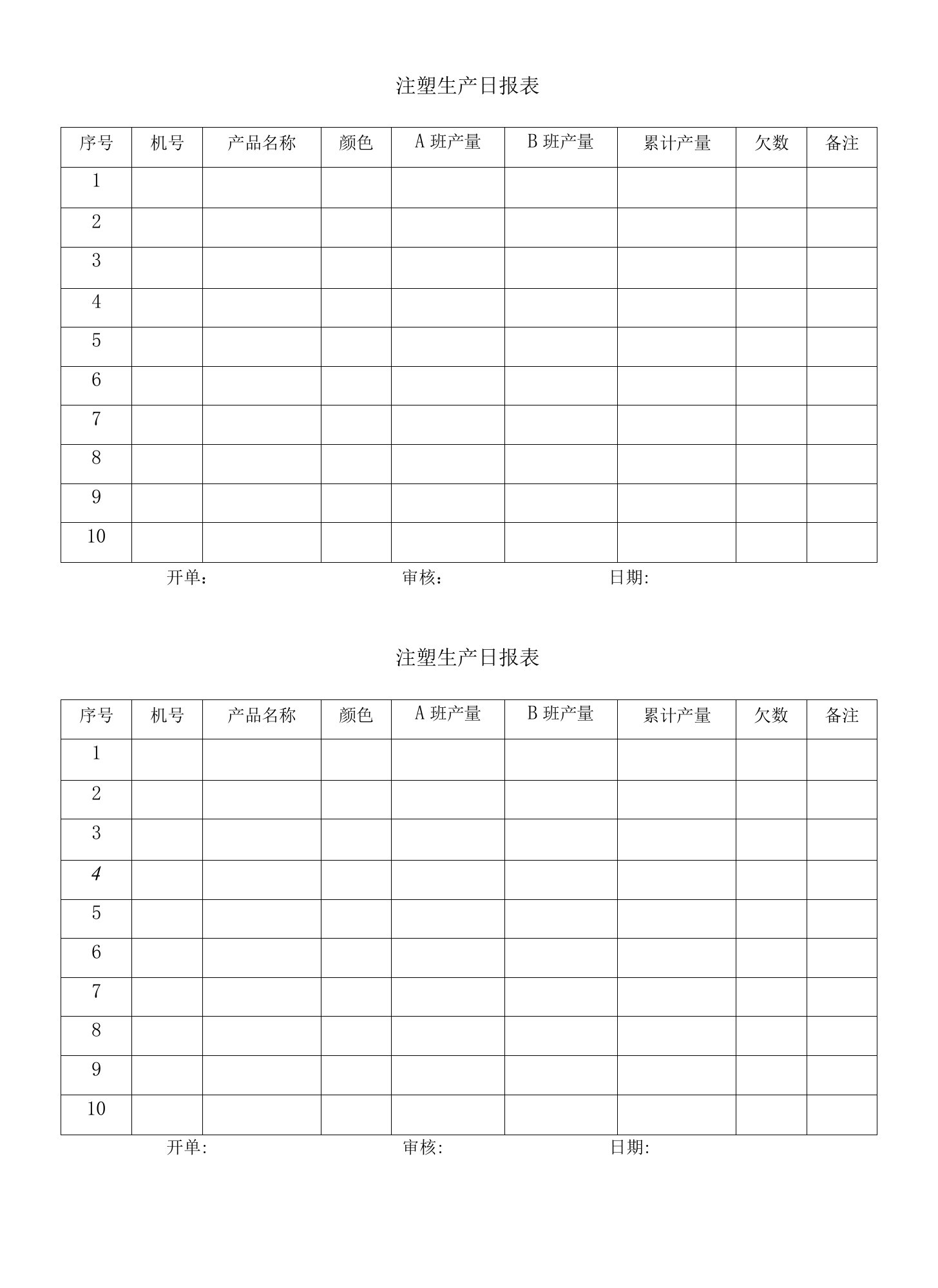 注塑生产日报表