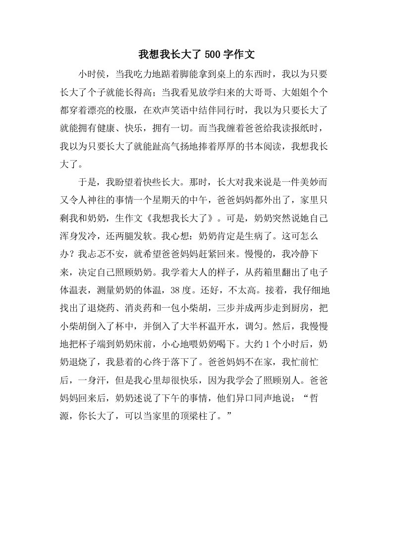 我想我长大了500字作文