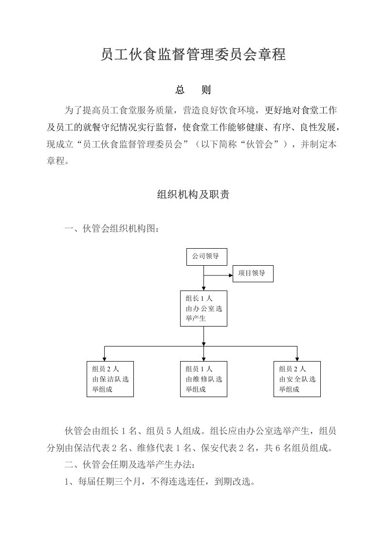 员工伙食监督管理委员会章程