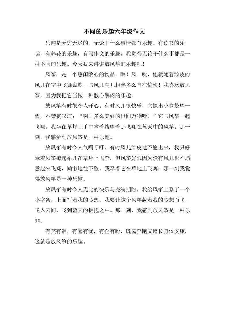 不同的乐趣六年级作文