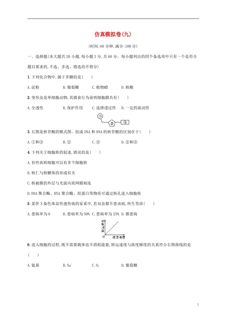 2022高考生物基础知识综合复习仿真模拟卷九