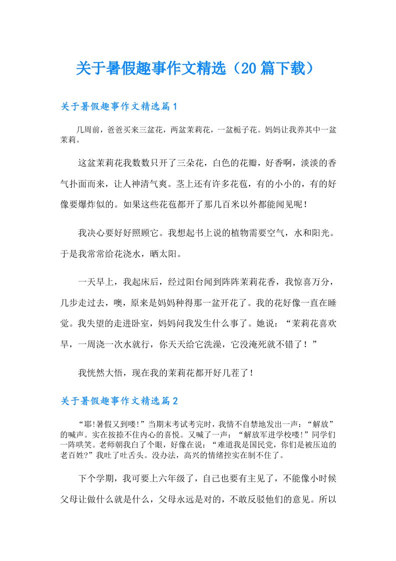 关于暑假趣事作文精选（20篇下载）