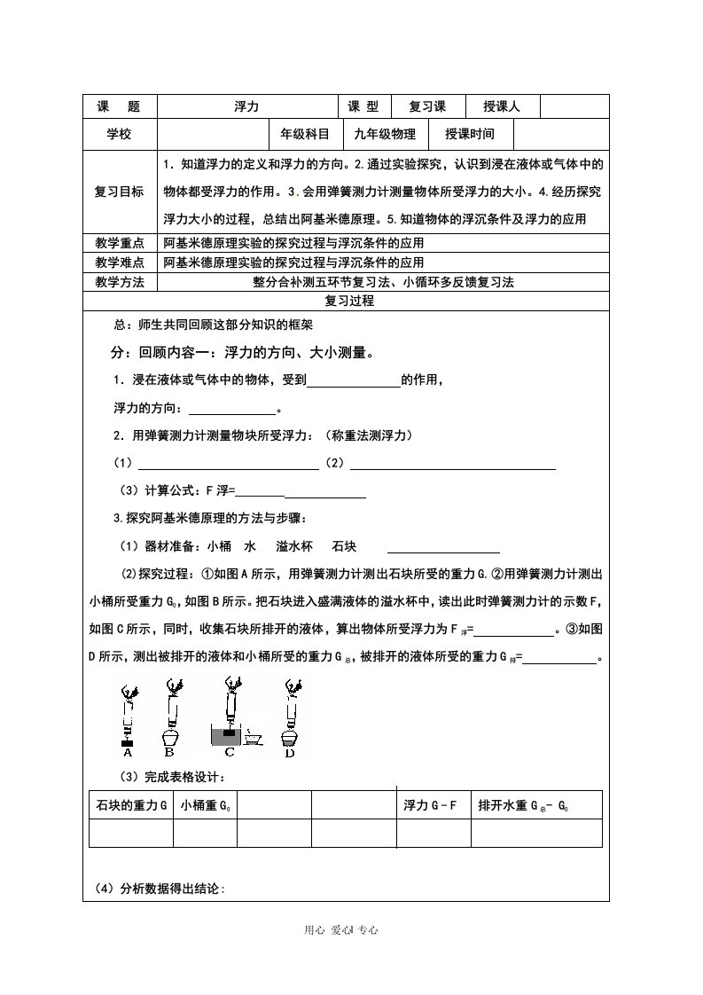 新人教版初中物理九年级《浮力》精品教案