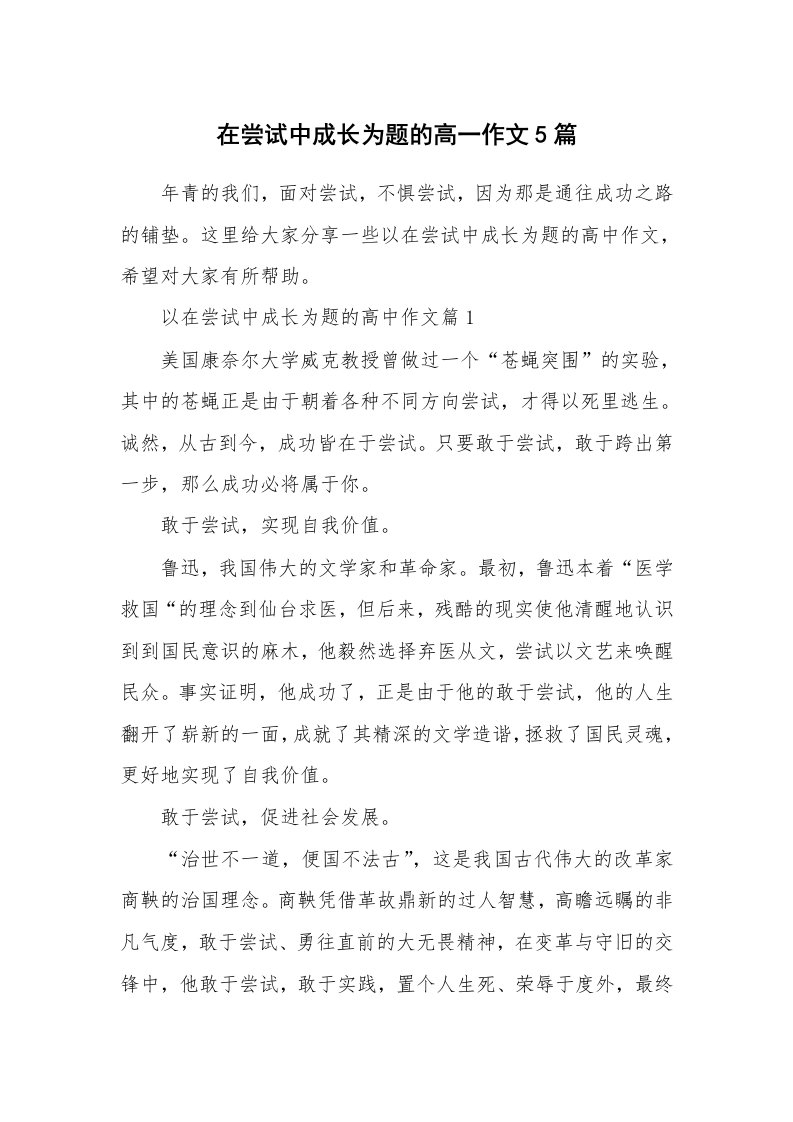 在尝试中成长为题的高一作文5篇