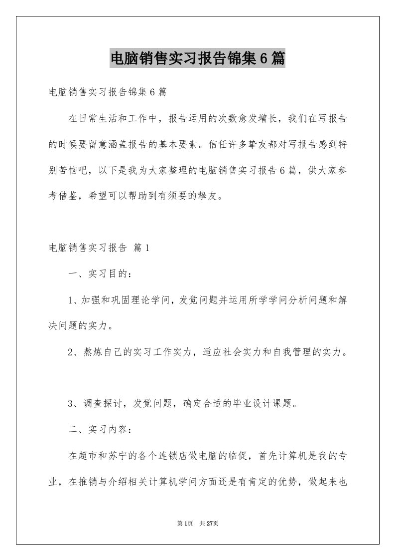 电脑销售实习报告锦集6篇