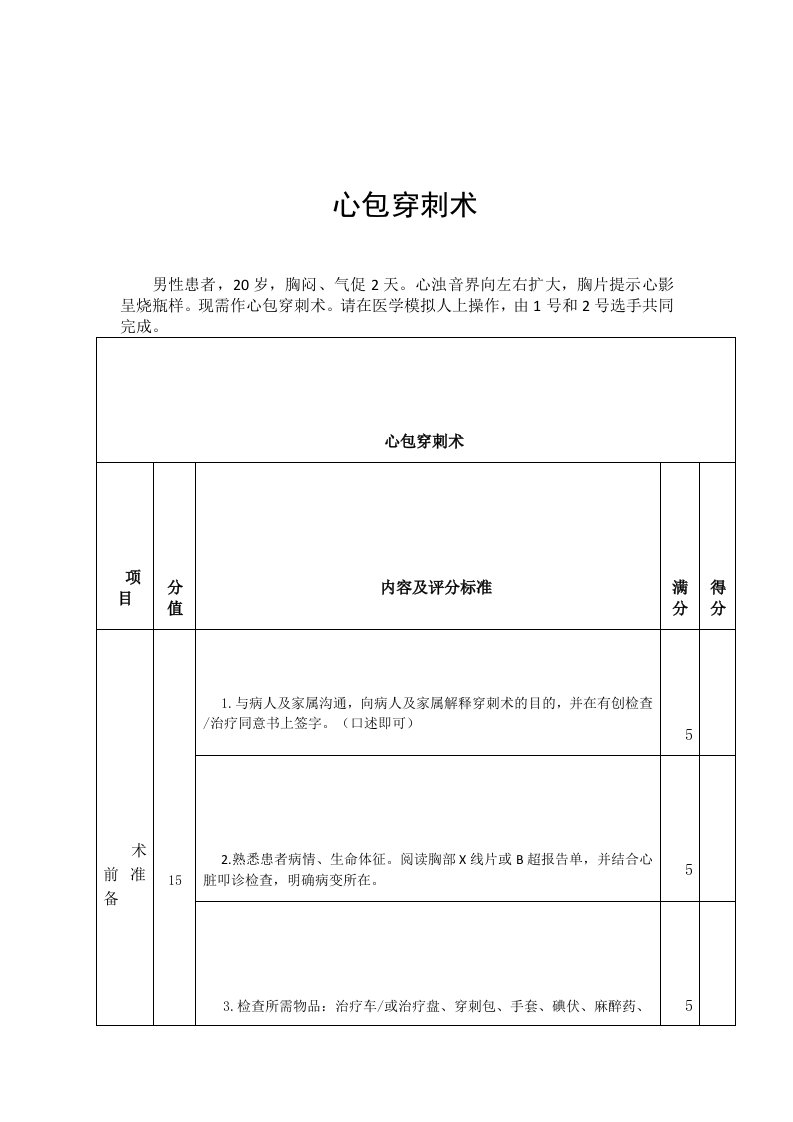 心包穿刺术操作标准