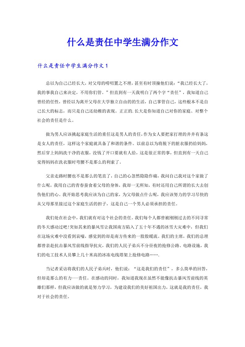 什么是责任中学生满分作文