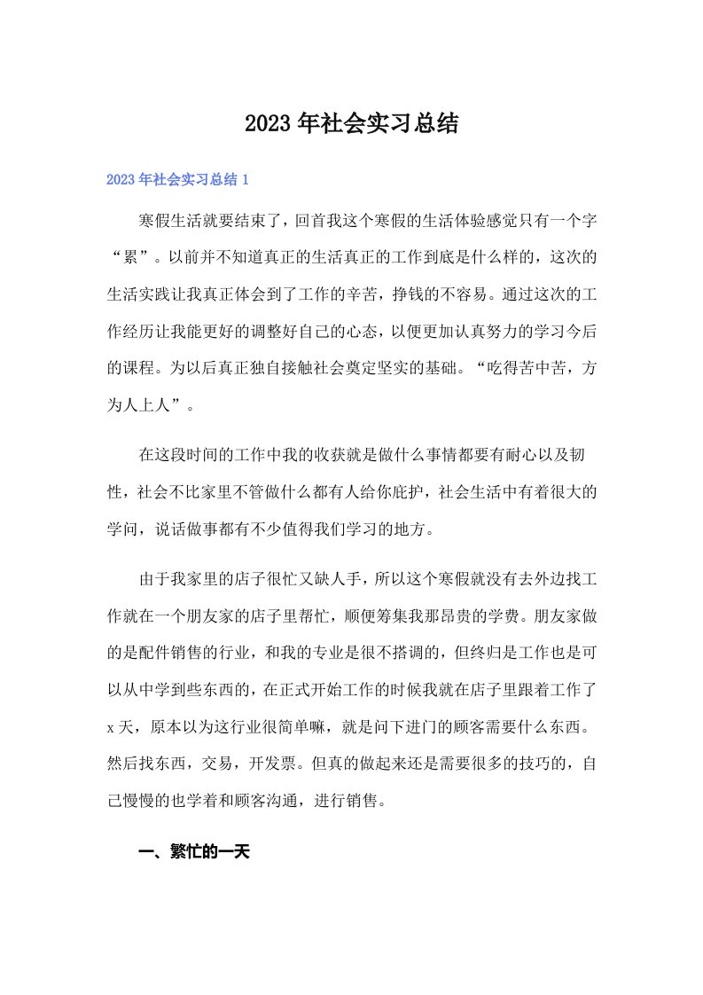 （精选）2023年社会实习总结