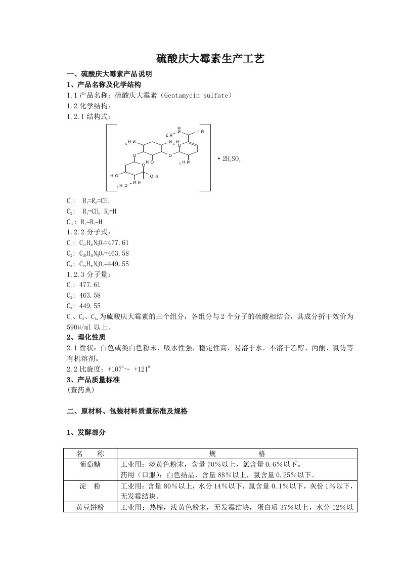 硫酸庆大霉素生产工艺流程图.