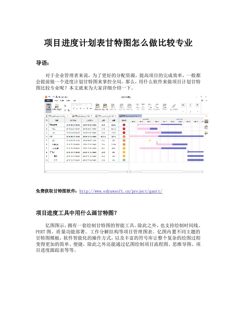 项目进度计划表甘特图怎么做比较专业