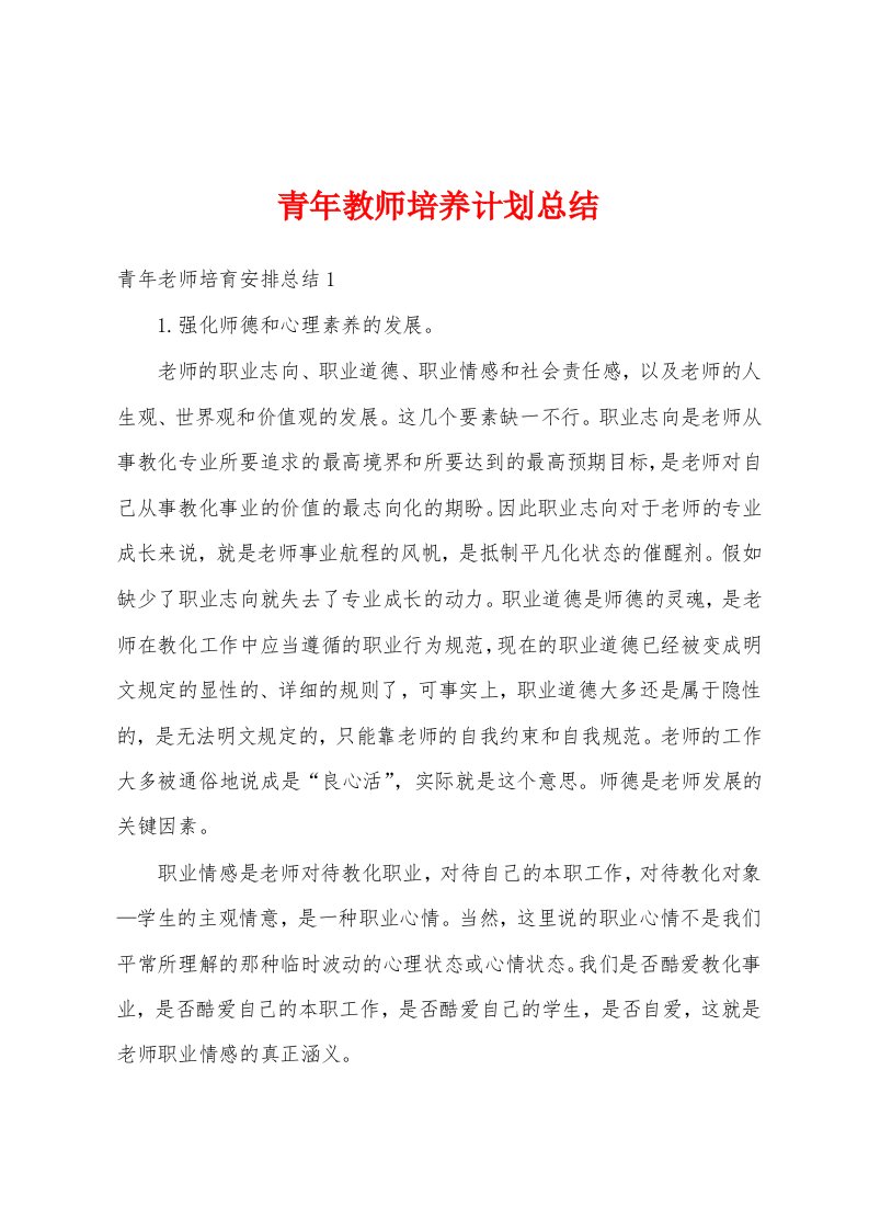 青年教师培养计划总结