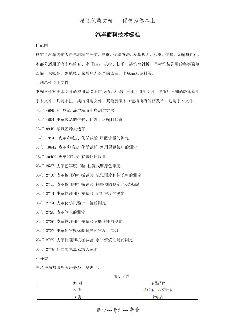 汽车面料技术标准(共7页)