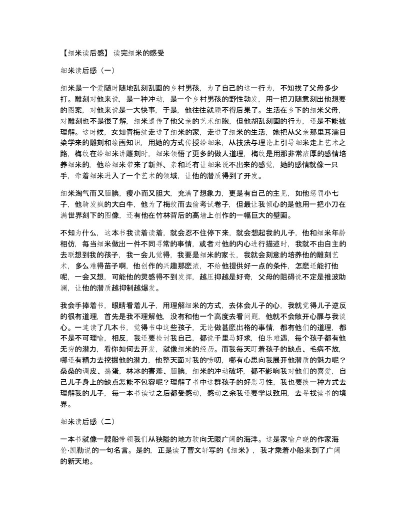 细米读后感读完细米的感受