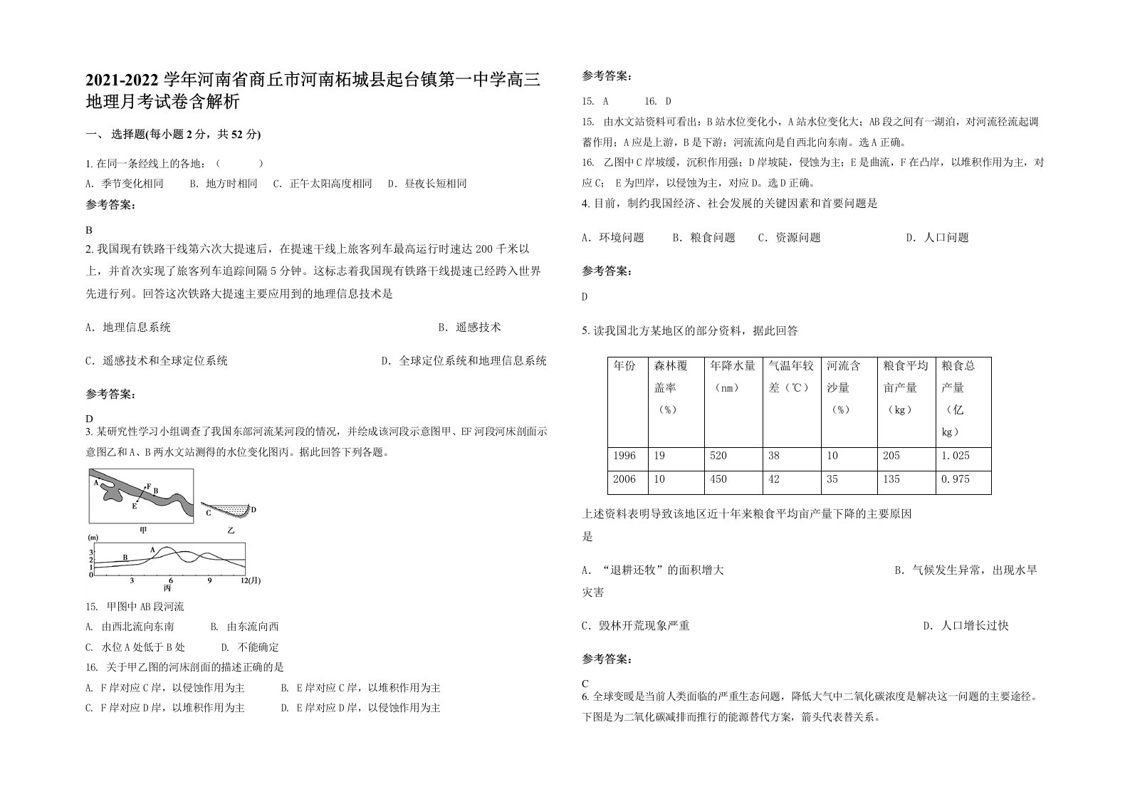 2021-2022学年河南省商丘市河南柘城县起台镇第一中学高三地理月考试卷含解析