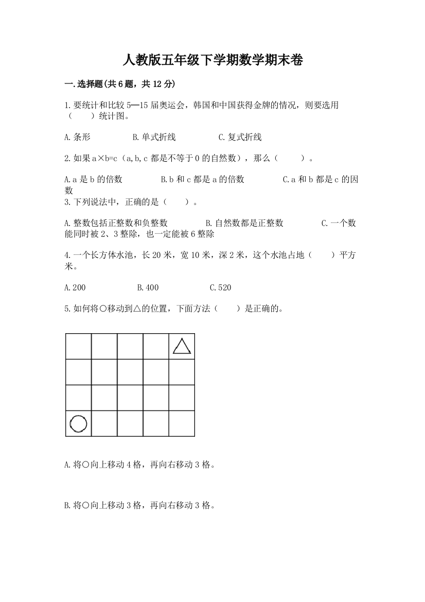 人教版五年级下学期数学期末卷附完整答案【考点梳理】