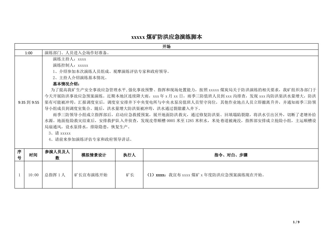 煤矿防洪应急演练脚本