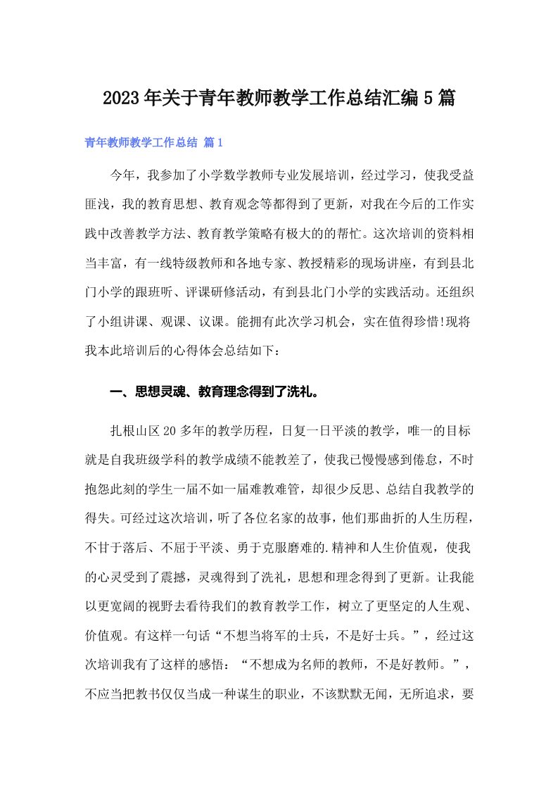 2023年关于青年教师教学工作总结汇编5篇