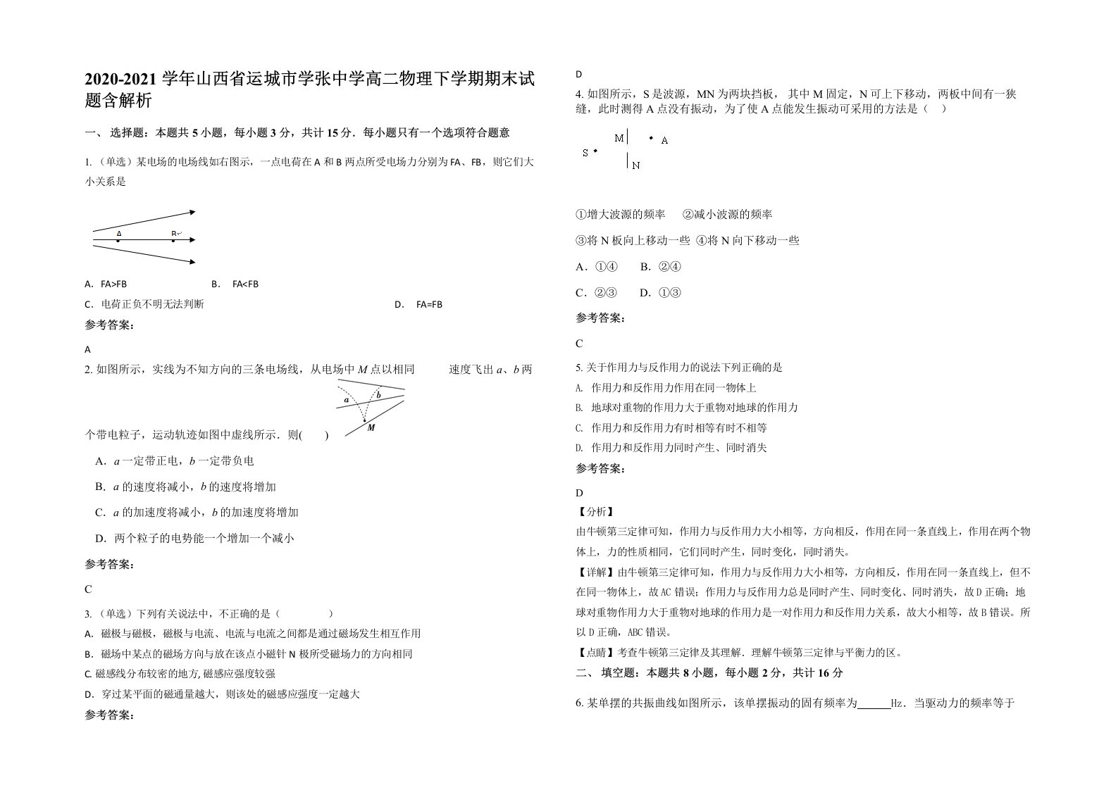 2020-2021学年山西省运城市学张中学高二物理下学期期末试题含解析