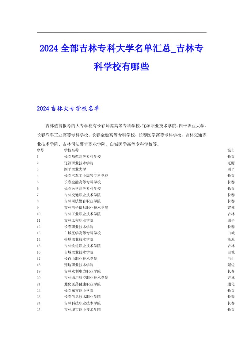 2024全部吉林专科大学名单汇总_吉林专科学校有哪些