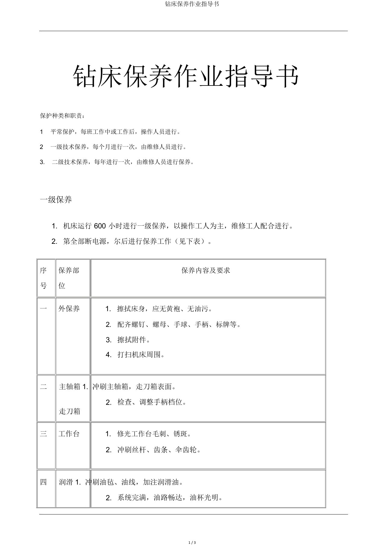 钻床保养作业指导书