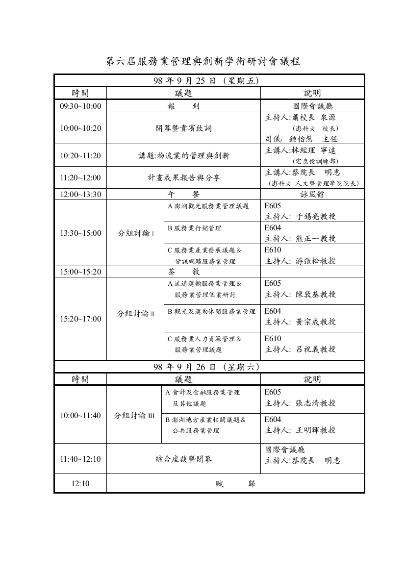 第六届服务业管理与创新学术研讨会议程