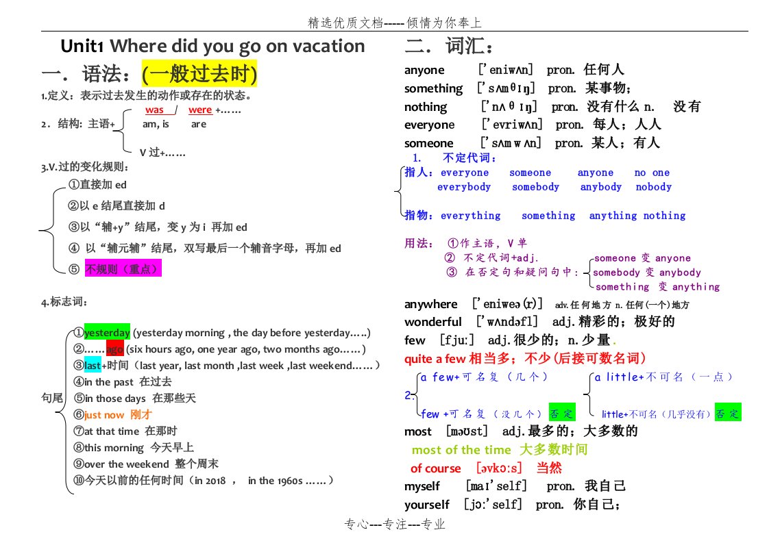 人教版八年级英语上册暑假预科班语法单词讲义(共19页)