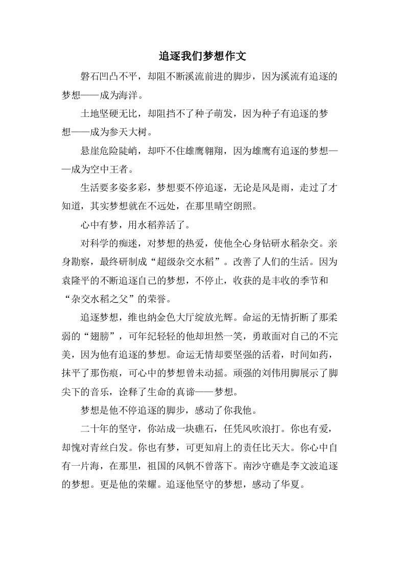 追逐我们梦想作文